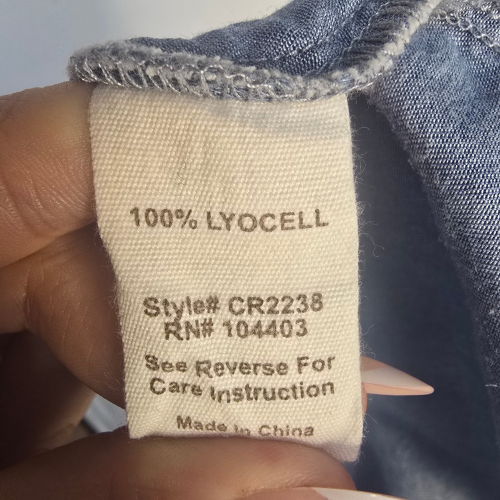 Altar'd State Chambray Tiered Dress Womens Medium Blue Lyocell Boho Ruffle Mini - Picture 5 of 5